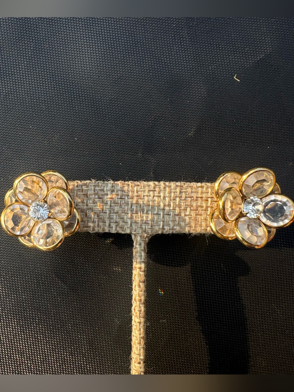 Vintage 80s Gold Crystal Flower Statement Earrings (Swarovski Crystal)